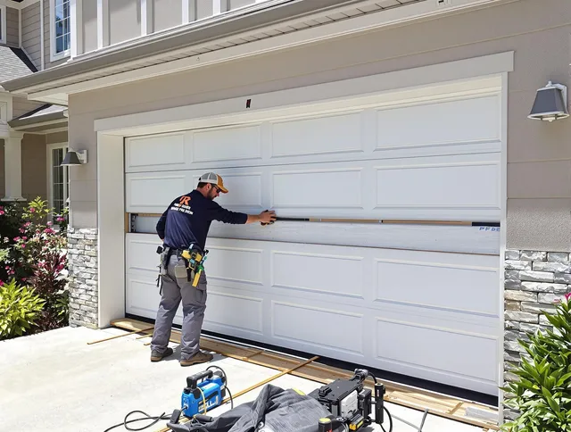 Pompano Beach Garage Door Repair team performing complete garage door replacement at Pompano Beach residence