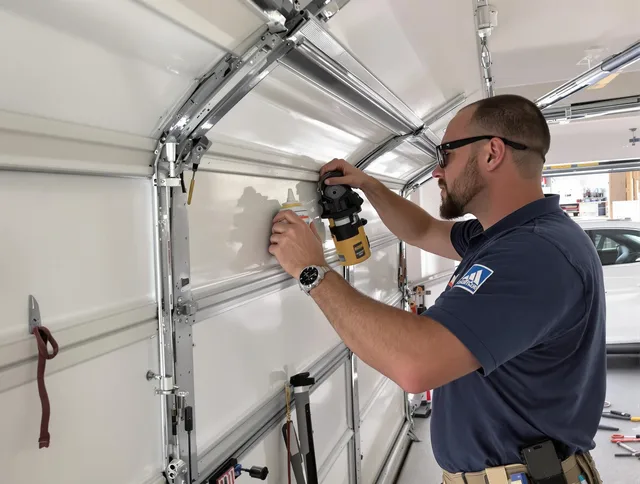 Pompano Beach Garage Door Repair technician quieting a noisy garage door in Pompano Beach