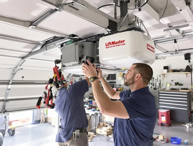 Pompano Beach Garage Door Repair technician performing advanced diagnostics on garage opener in Pompano Beach